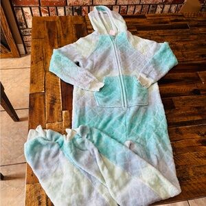 Blue and White Mermaid Pajama Set with Hooded Top